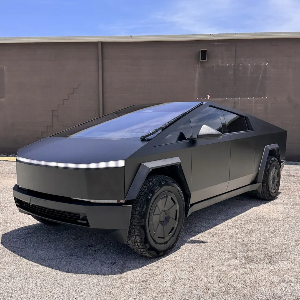 Matte black Tesla Cybertruck detailed and ceramic coated by ShineLab in San Antonio