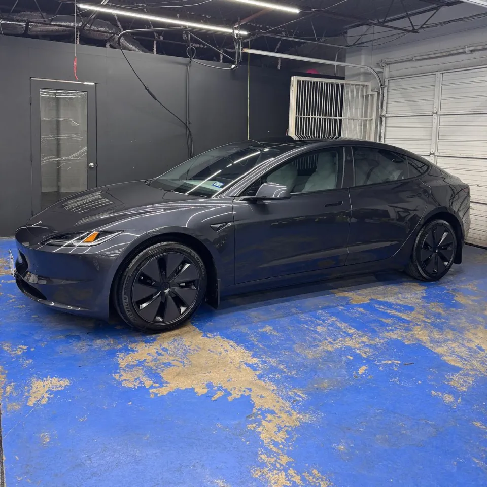 Tesla Model 3 ceramic coated and ceramic-tinted at the ShineLab studio, San Antonio